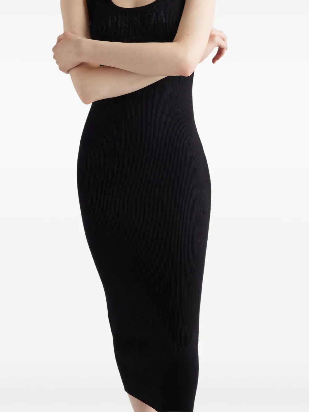 Prada Geribbelde midi-jurk Zwart