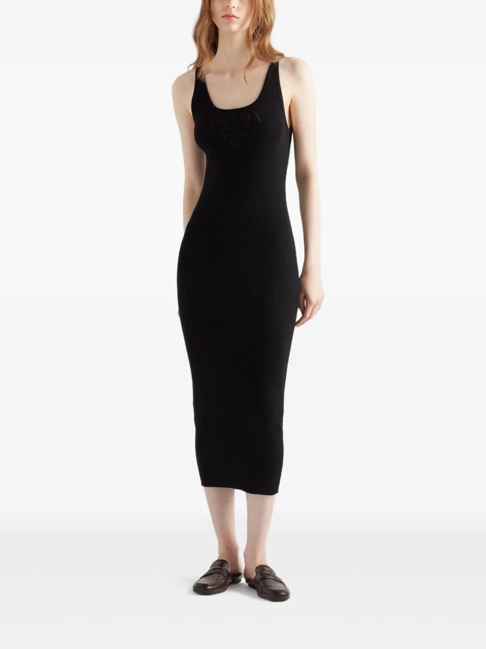 Prada Geribbelde midi-jurk - Zwart