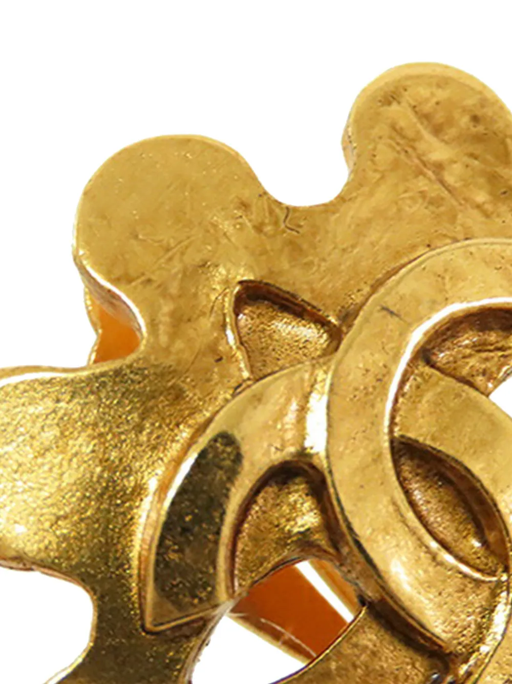 Pre-owned Chanel 2004 Gold Plated Cc Flower Clip On Earrings Costume Earrings