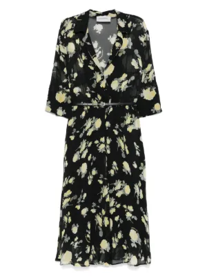 オールインワン・サロペット Ermanno Firenze Flowing Floral Print Dress With Deep ZT1354 Vintage Court Style Print Dress - Elegant & Slimming