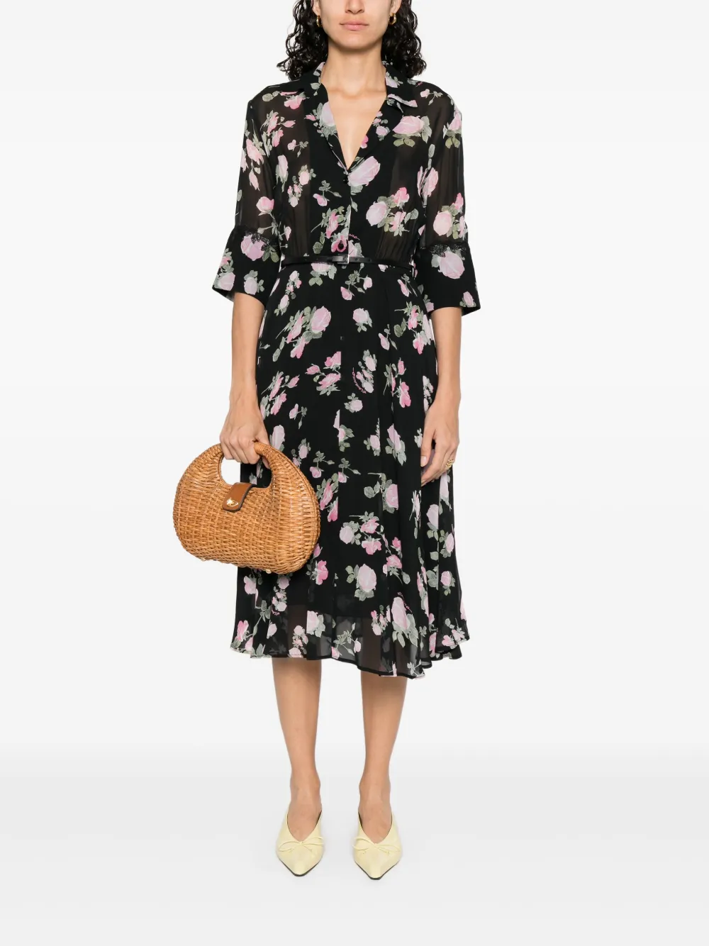 ERMANNO FIRENZE Jurk met bloemenprint - Zwart