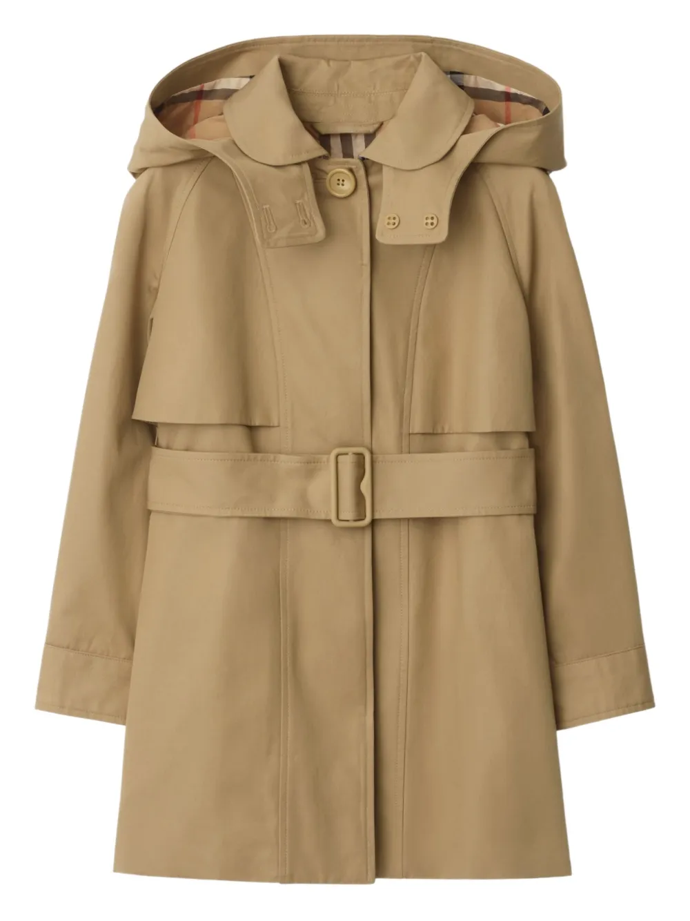 Burberry Kids Katoenen trenchcoat met capuchon Beige