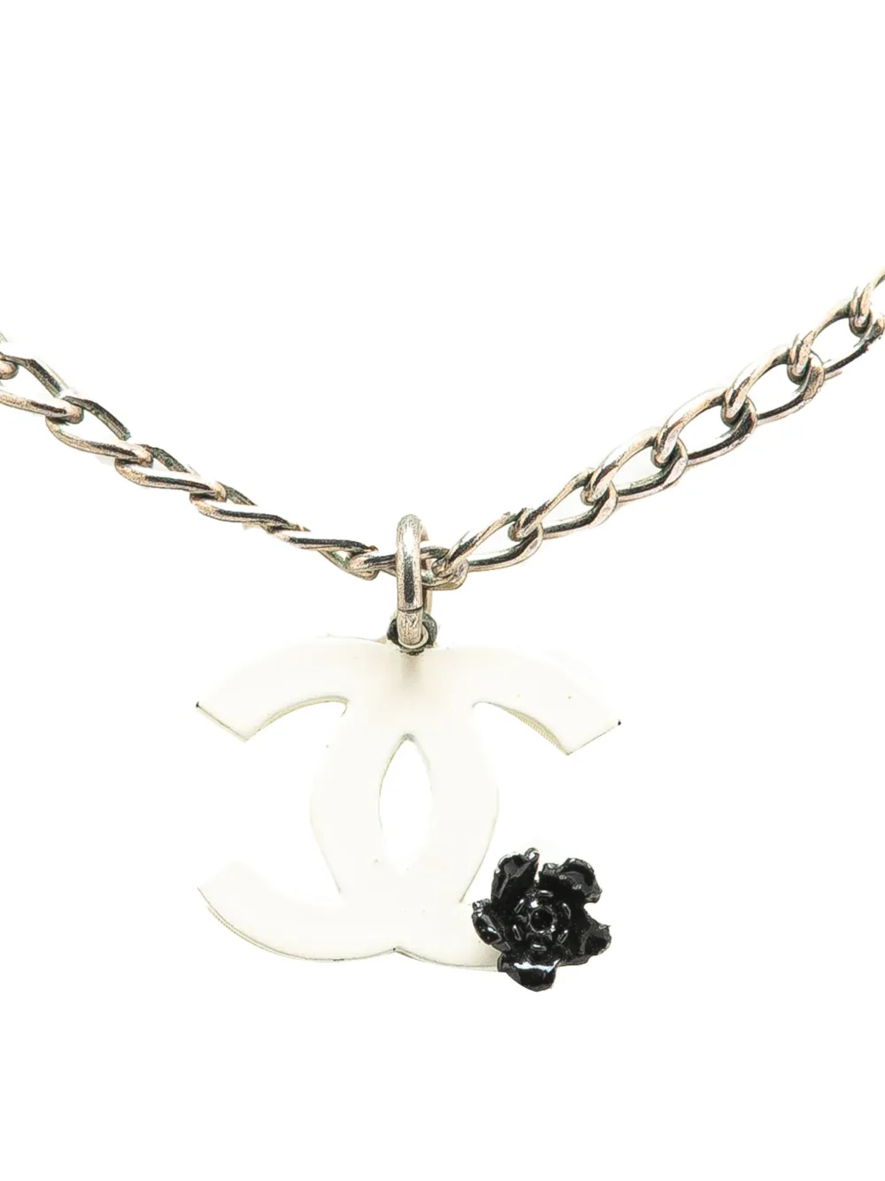 2004 Silver Plated Resin CC Camellia Charm Necklace costume necklace