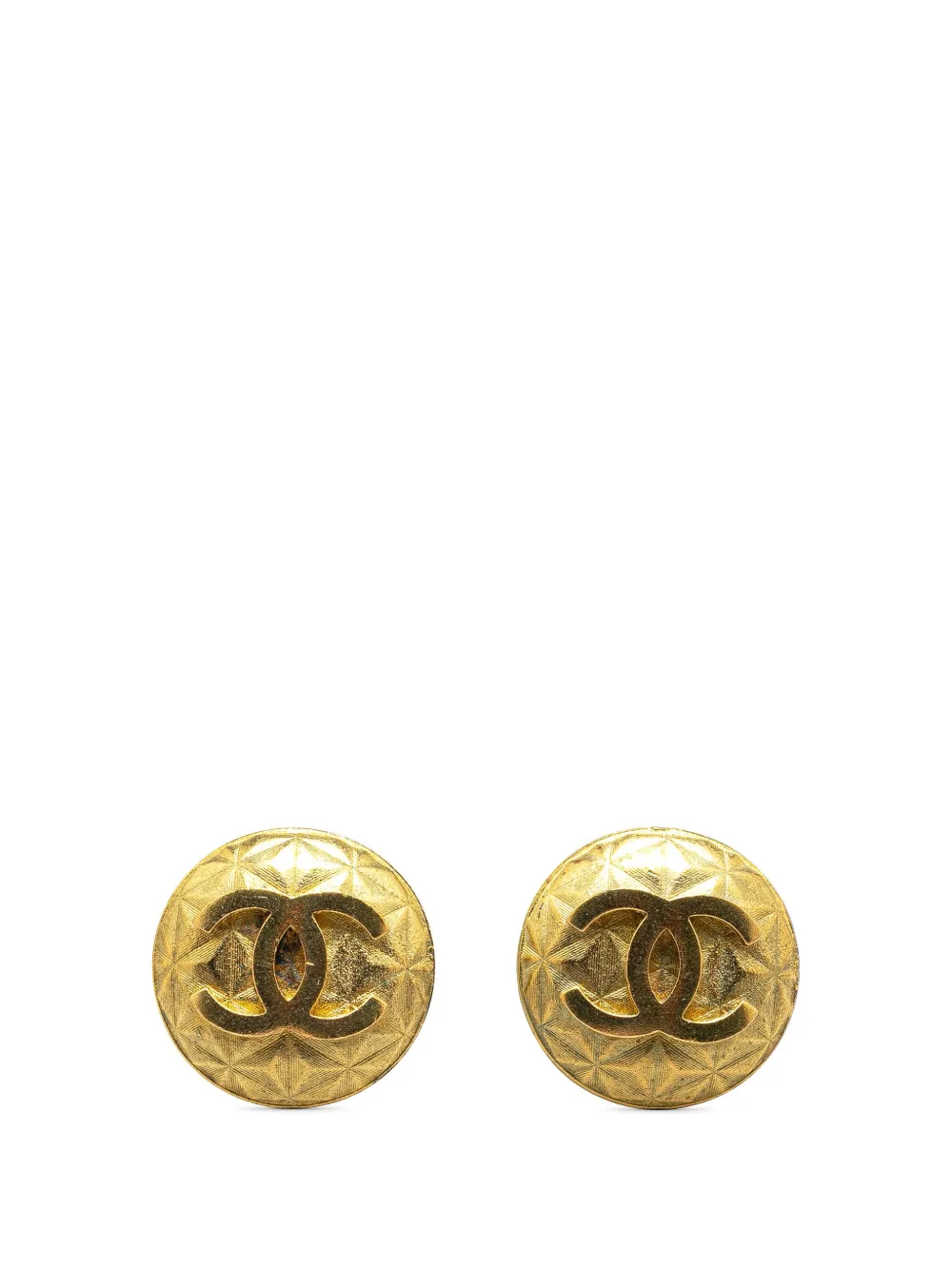 Pre-owned Chanel 1995 Gold Plated Cc Round Clip On Earrings Costume Earrings