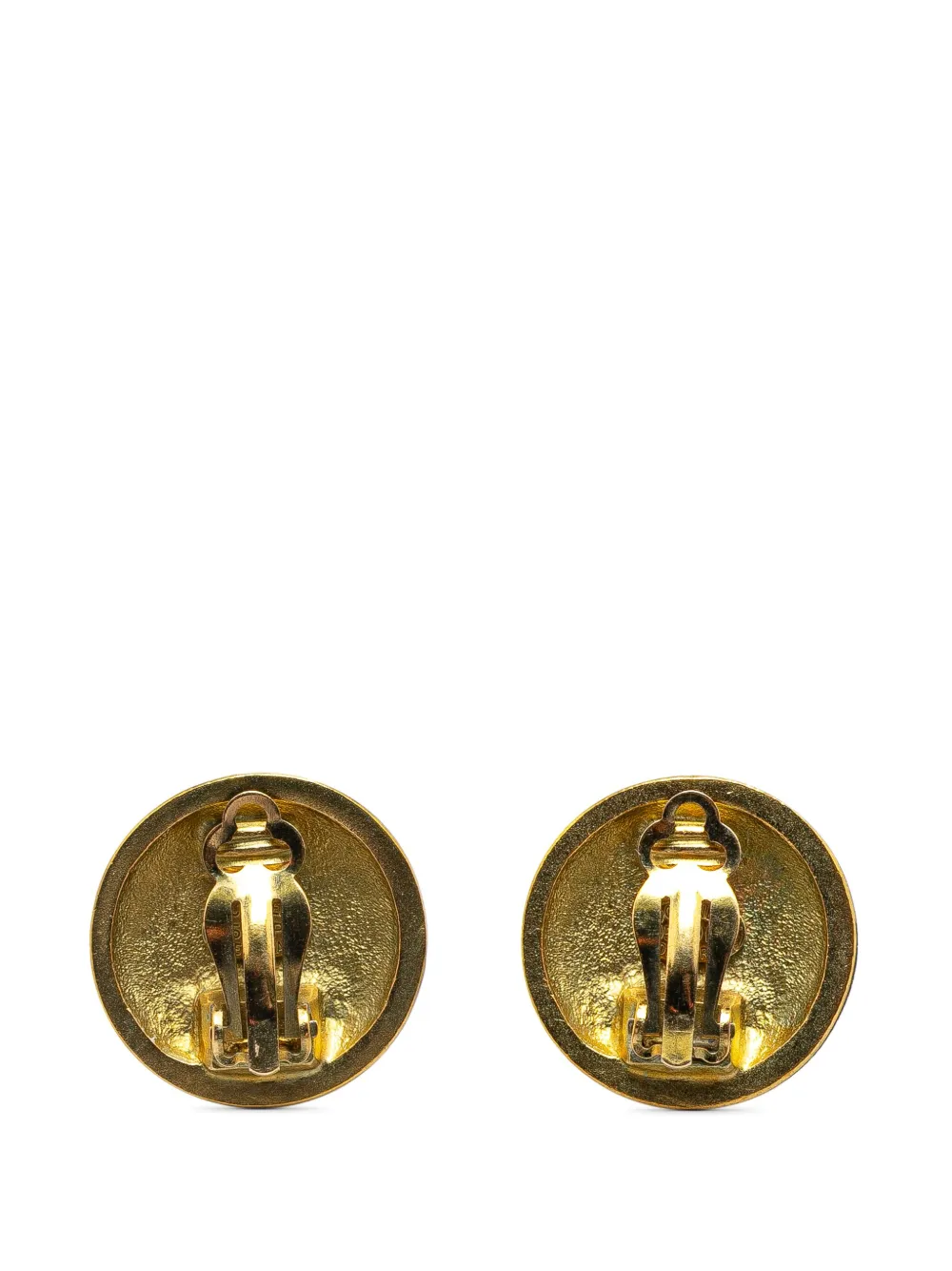 Pre-owned Chanel 1995 Gold Plated Cc Round Clip On Earrings Costume Earrings