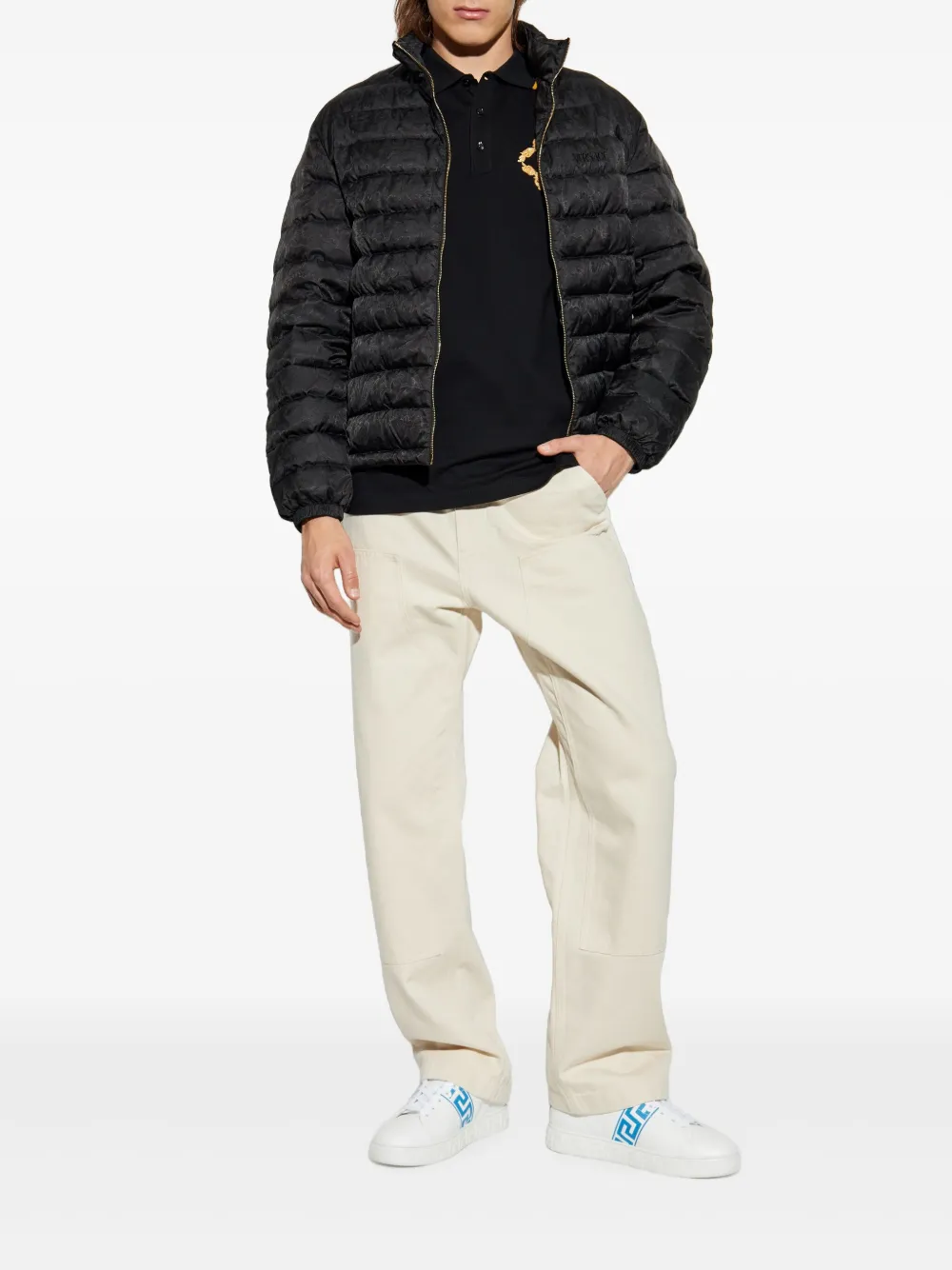 Versace Donsjack met Barocco-jacquard Zwart