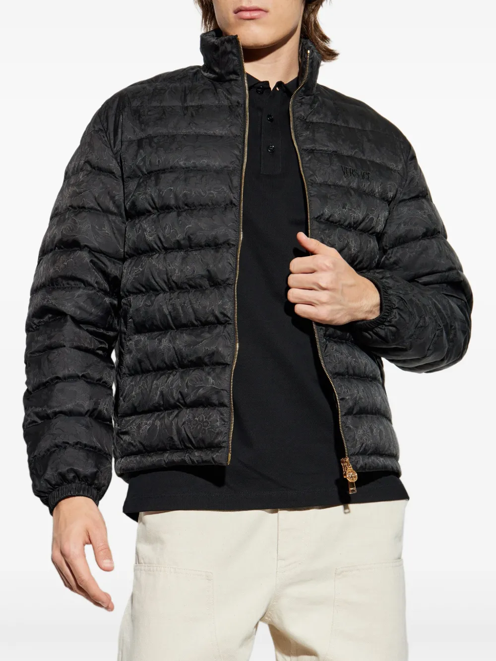 Versace Donsjack met Barocco-jacquard Zwart