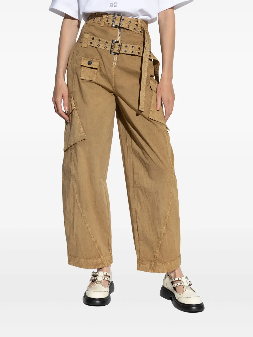 GANNI Broek met katoenen zak Beige