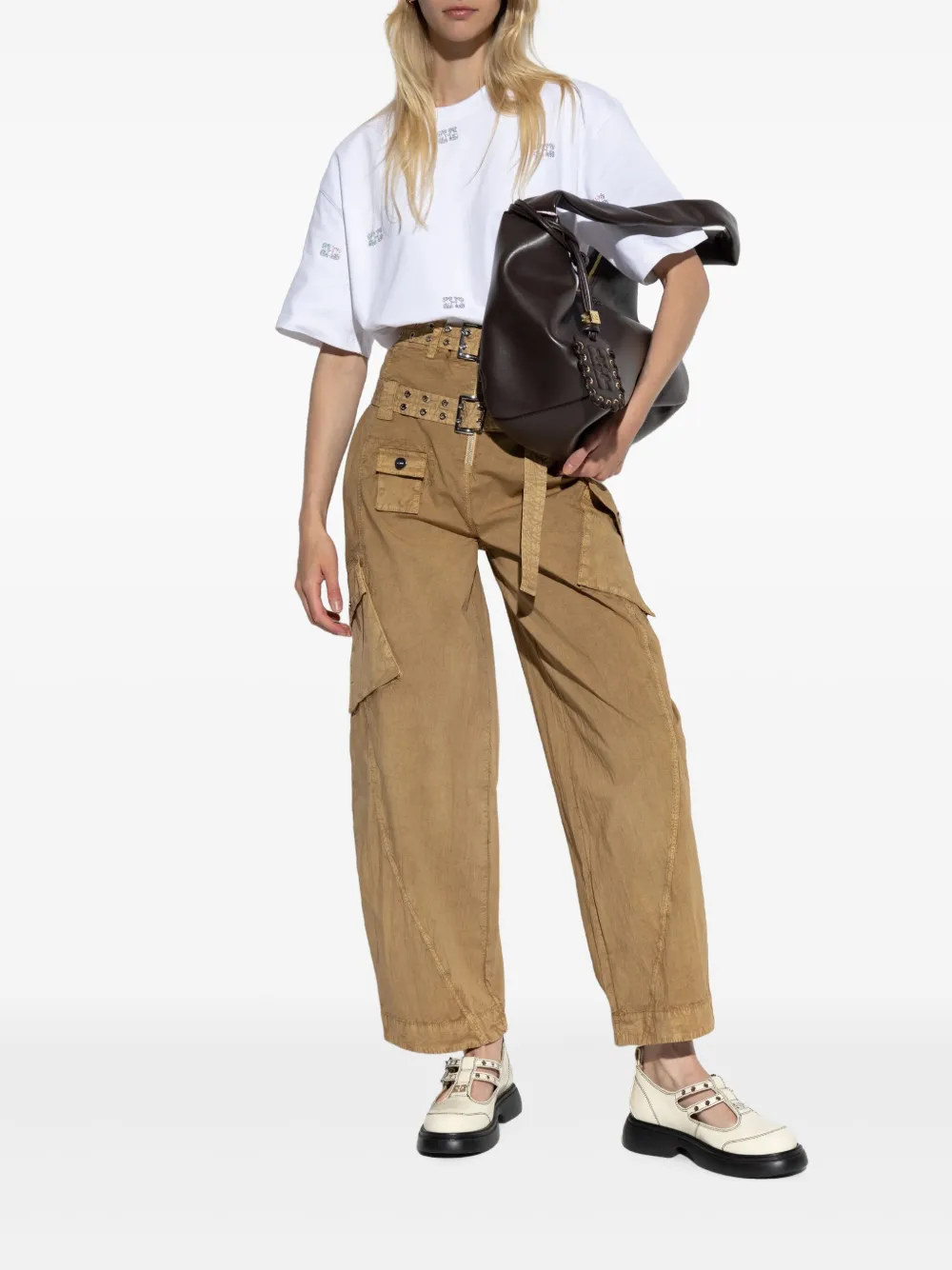 GANNI cotton pocket trousers - Beige