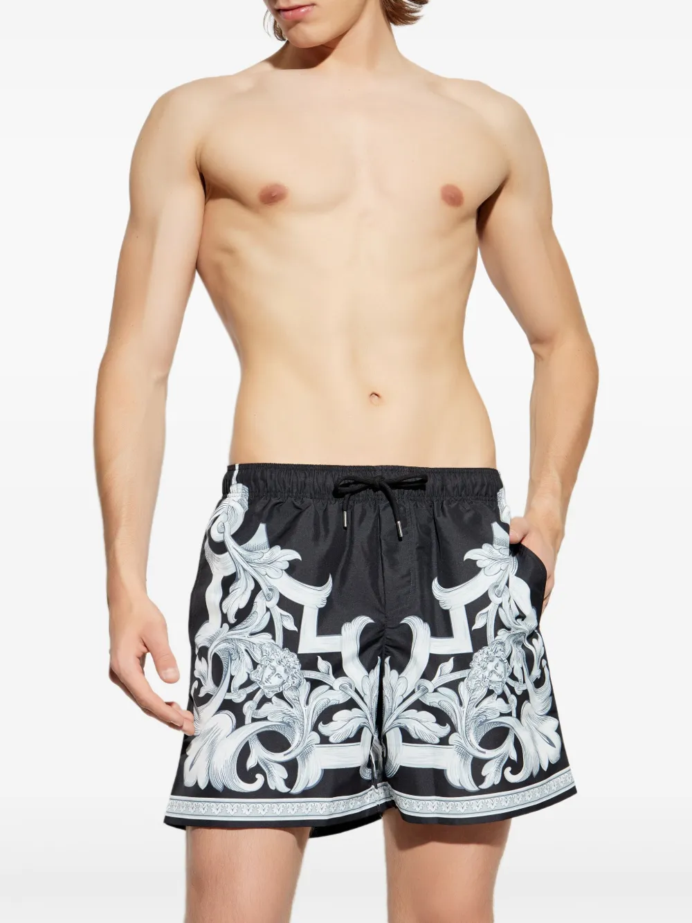 Versace Zwembroek met barokprint Zwart