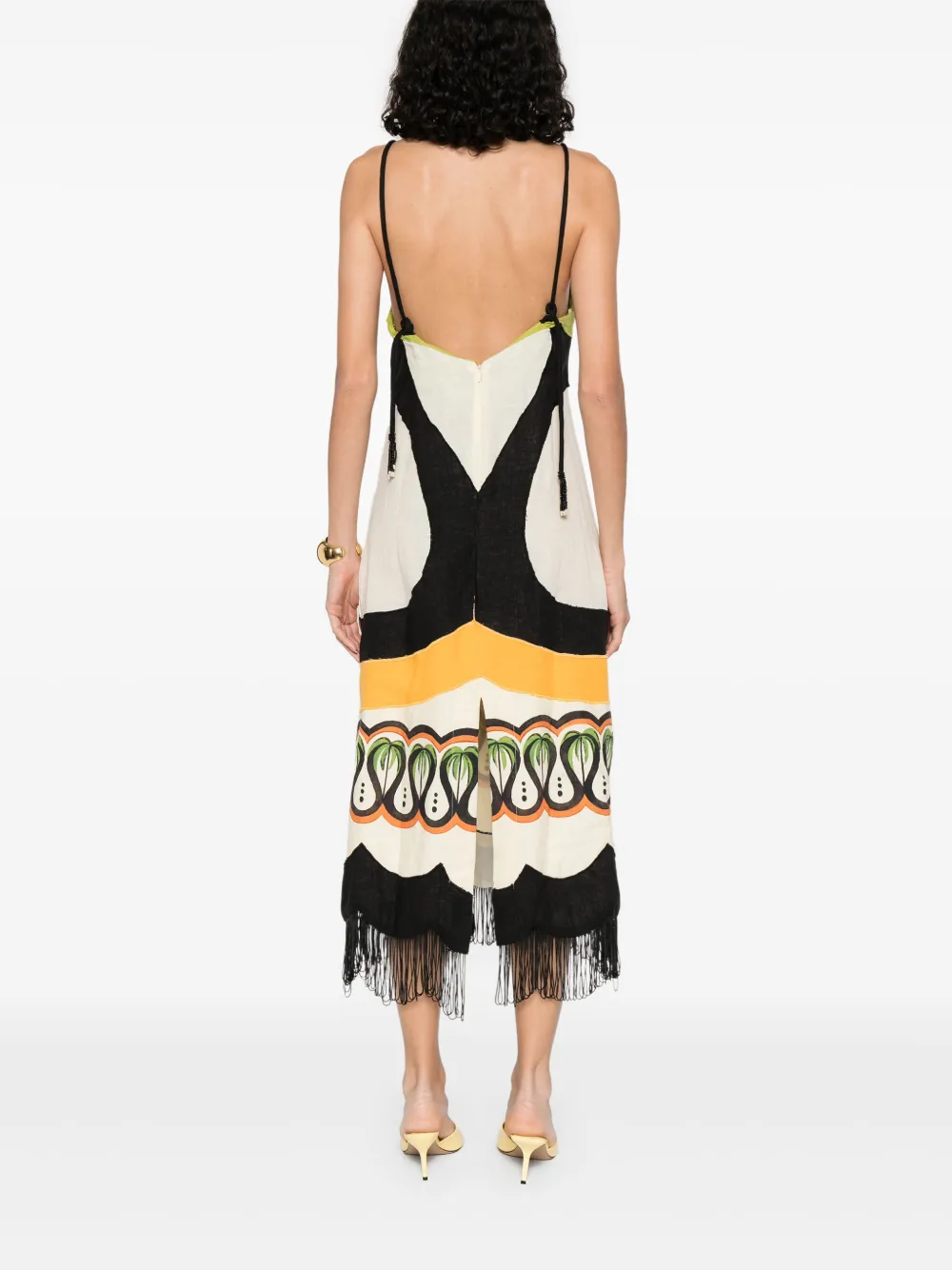 FARM Rio Coconut Tree-print midi dress Beige