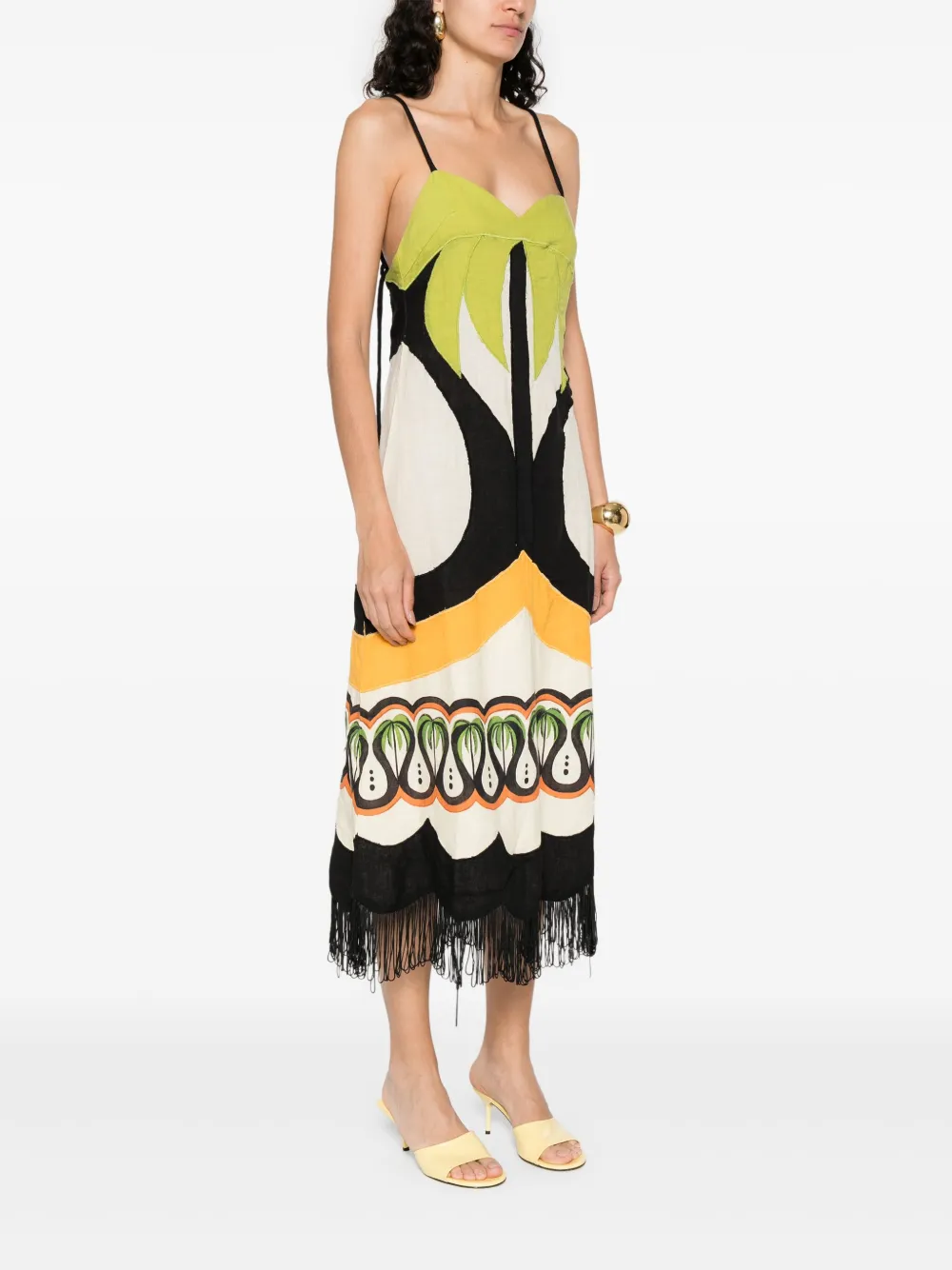 FARM Rio Coconut Tree-print midi dress Beige