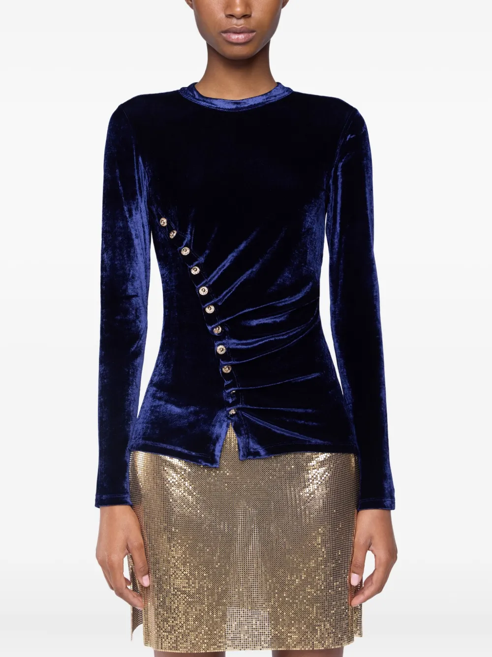Rabanne Gedrapeerde fluwelen top Blauw