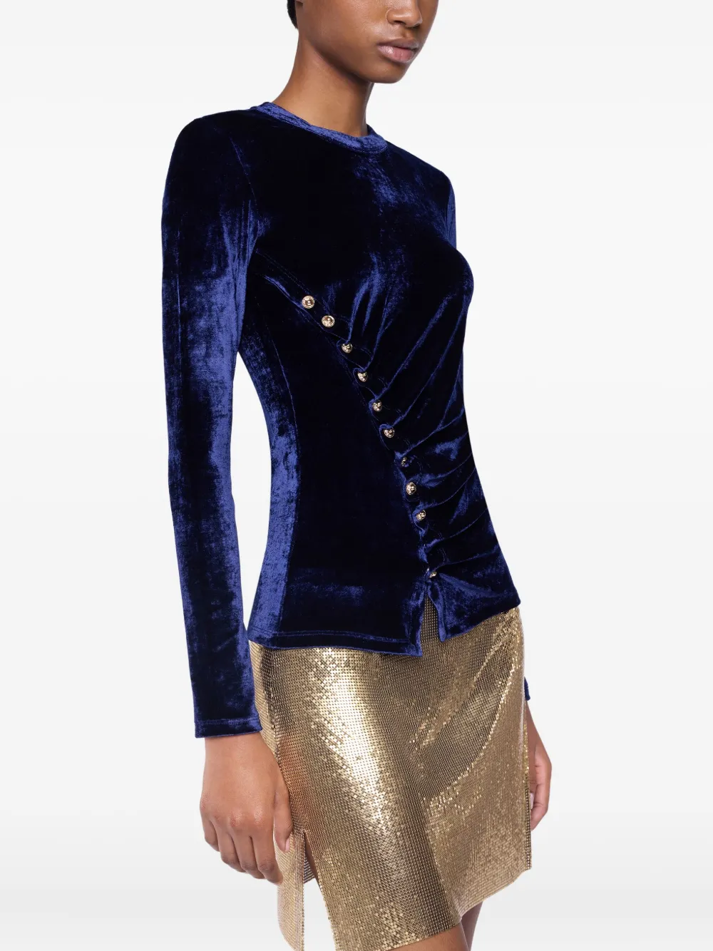 Rabanne Gedrapeerde fluwelen top Blauw