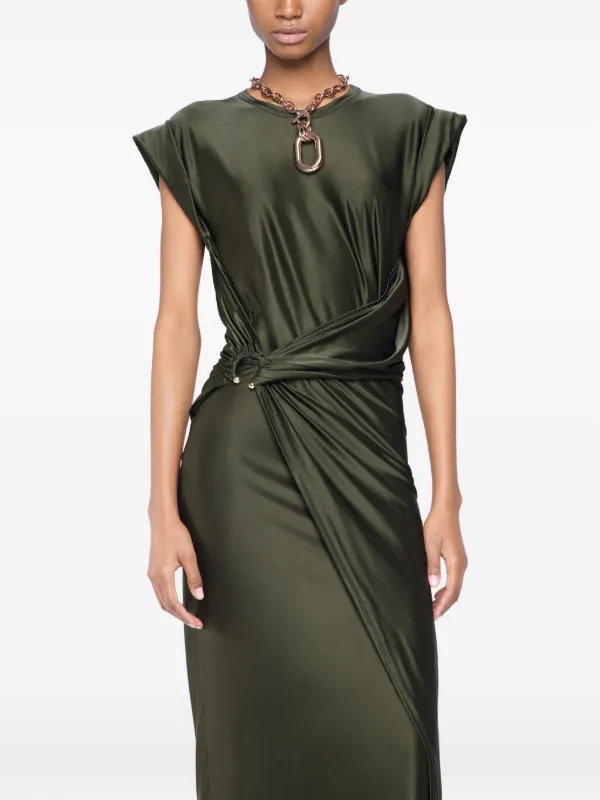 green emerald velvet dress RABANNE Chain-detail floral maxi Dress GREEN