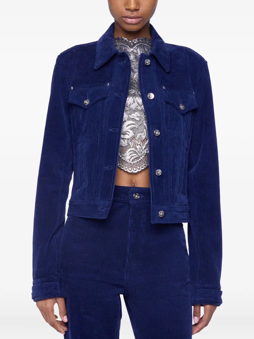 Rabanne Ribfluwelen jack Blauw