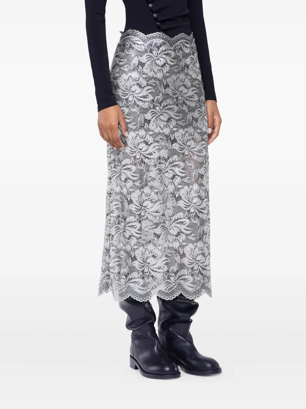 Rabanne Midi-rok met bloemenkant Grijs