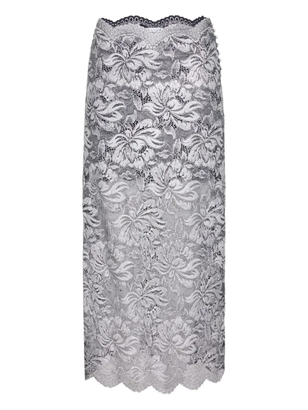 Rabanne Floral-lace Midi Skirt in Grey
