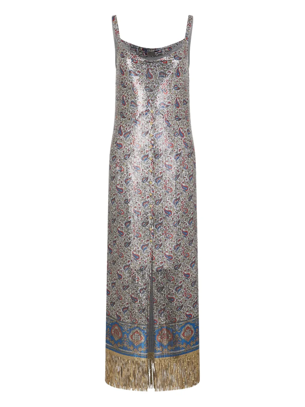fringed paisley-printed slip dress