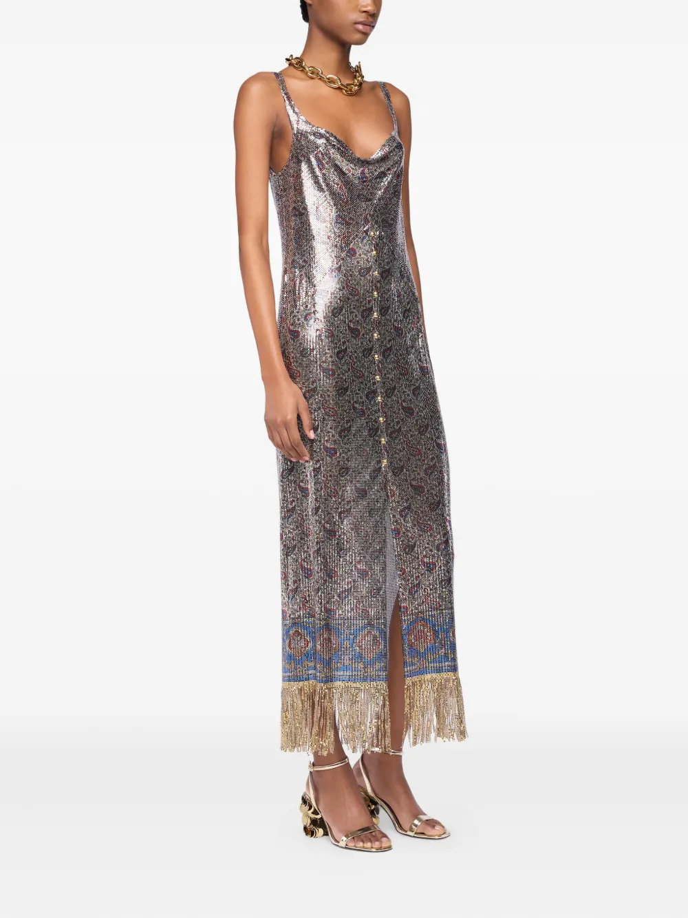 Rabanne Onderjurk met paisley-print en franje Grijs