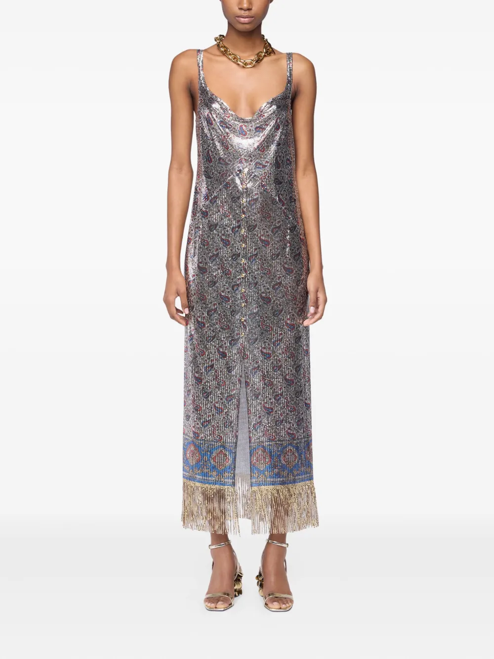 Rabanne Onderjurk met paisley-print en franje - Grijs