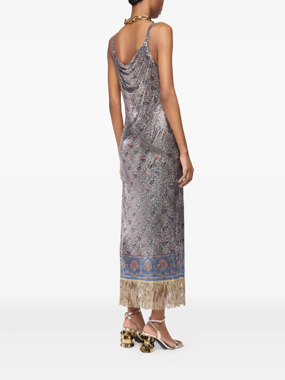 Rabanne Onderjurk met paisley-print en franje Grijs