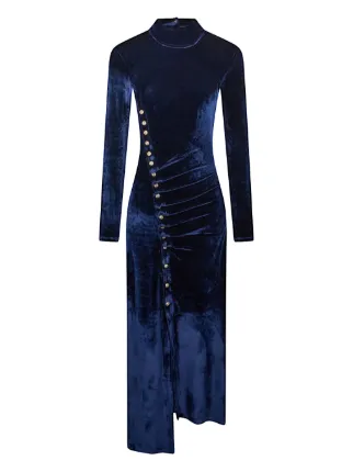 Rabanne Velvet button-detail Dress | Blue | FARFETCH