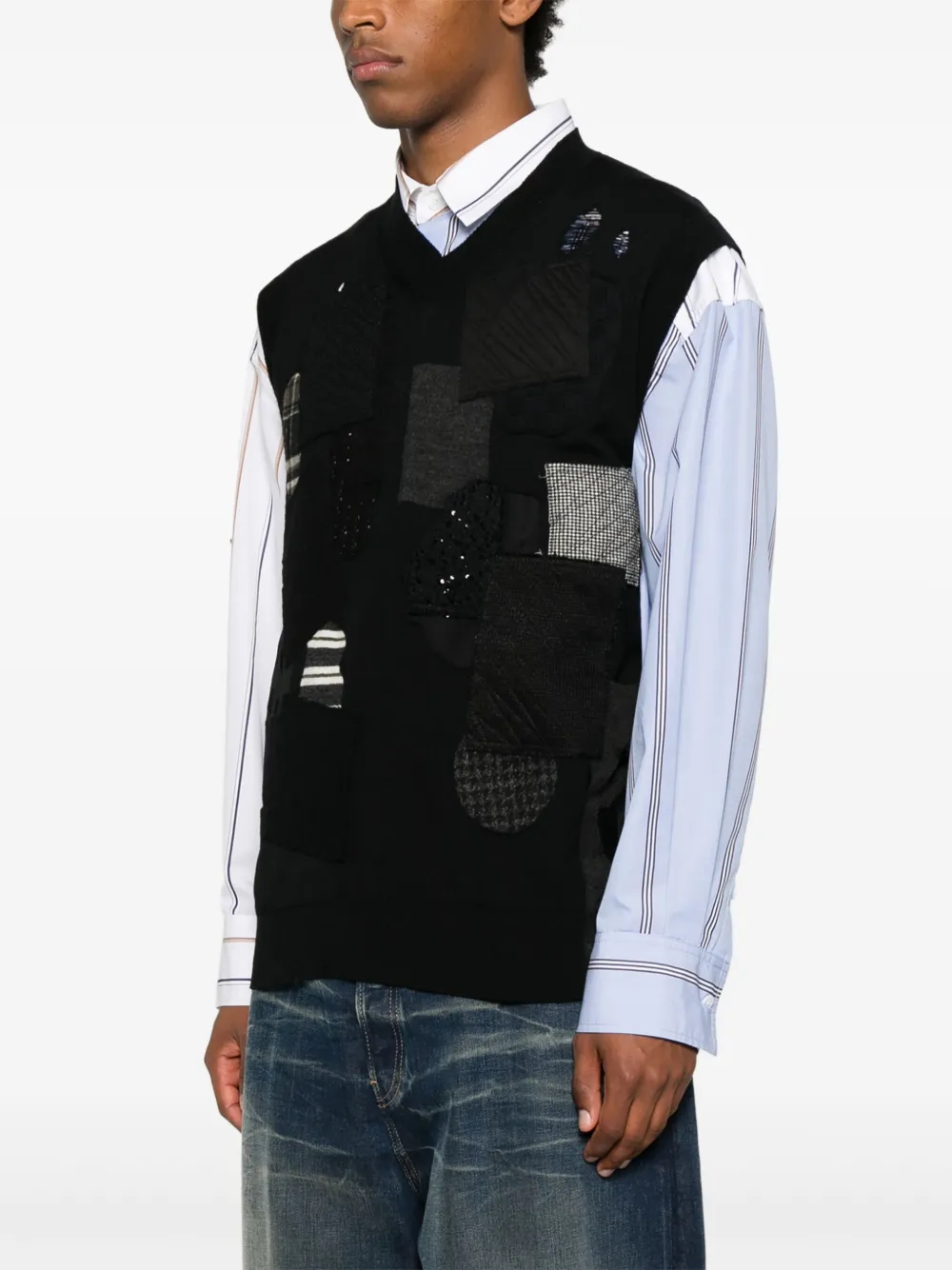 Junya Watanabe MAN Top met patchdetail Zwart