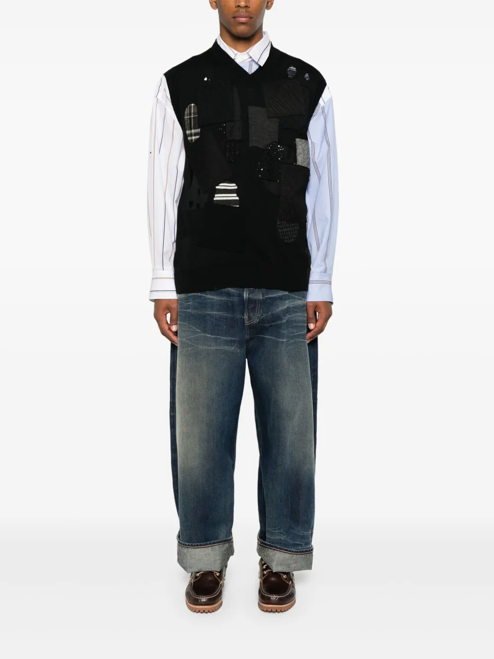 Junya Watanabe MAN Top met patchdetail - Zwart
