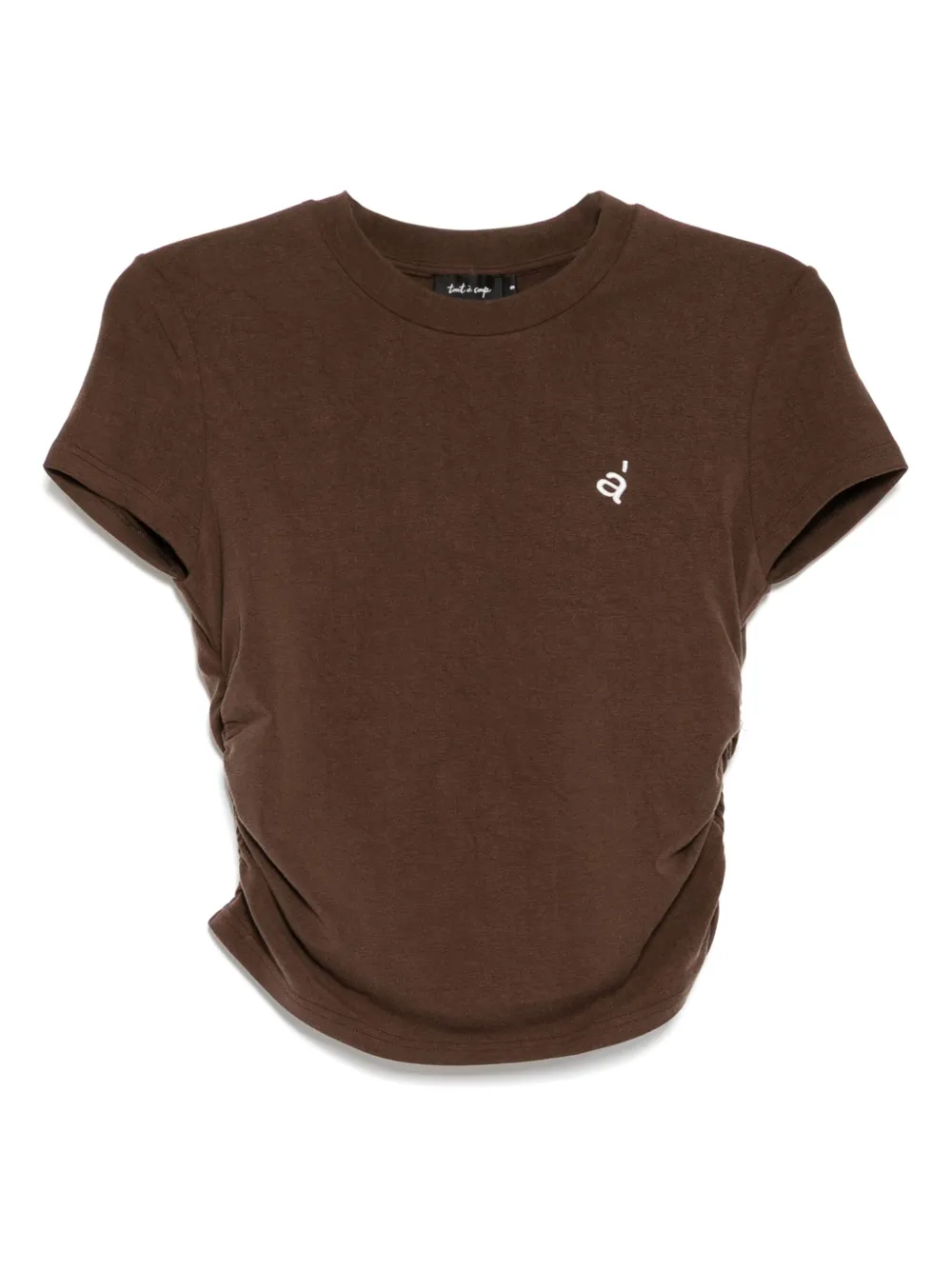 Tout a coup Top met geborduurd logo en ronde hals Bruin