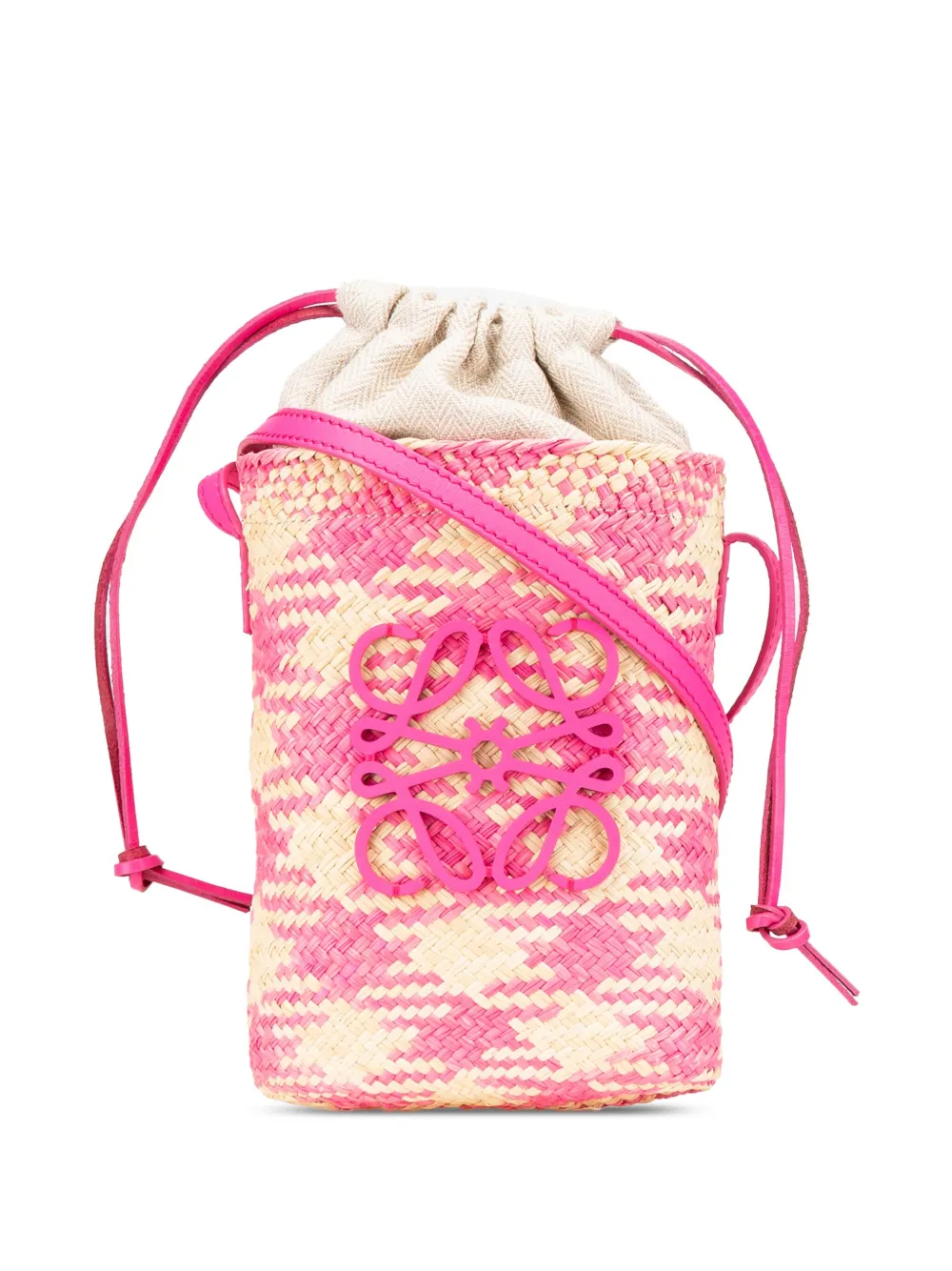 Pre-owned Loewe 2024 Anagram Raffia Square Pocket Bucket Bag