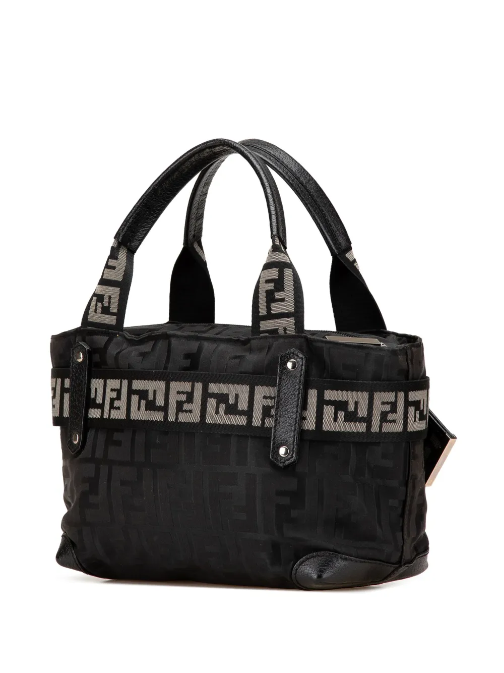 Pre-owned Fendi 2000-2010 Zucca Nylon Zip Code Handbag In Black