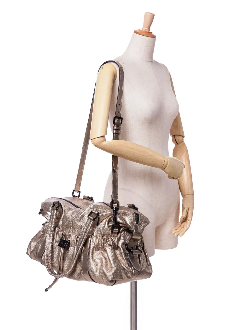 Pre-owned Burberry 2000-2017 Small Metallic Calfskin Curzon Satchel In Gold