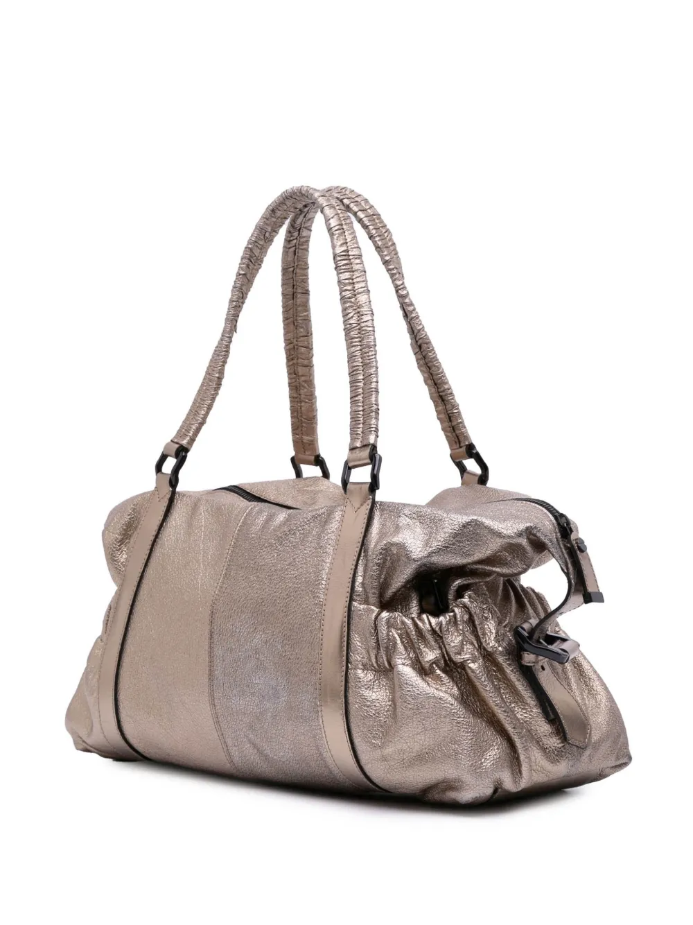 Pre-owned Burberry 2000-2017 Small Metallic Calfskin Curzon Satchel In Gold