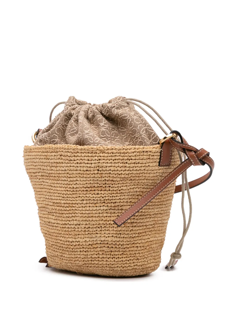 Pre-owned Loewe 2022 Paula's Ibiza Anagram Raffia Pochette Bucket Bag