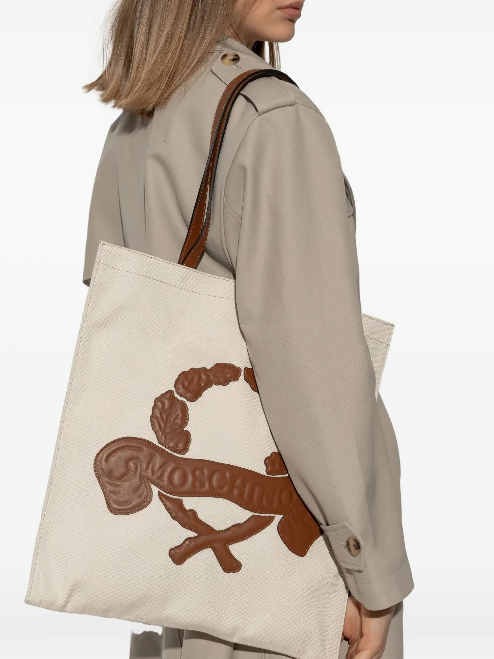 Moschino logo-debossed shoulder bag - Beige