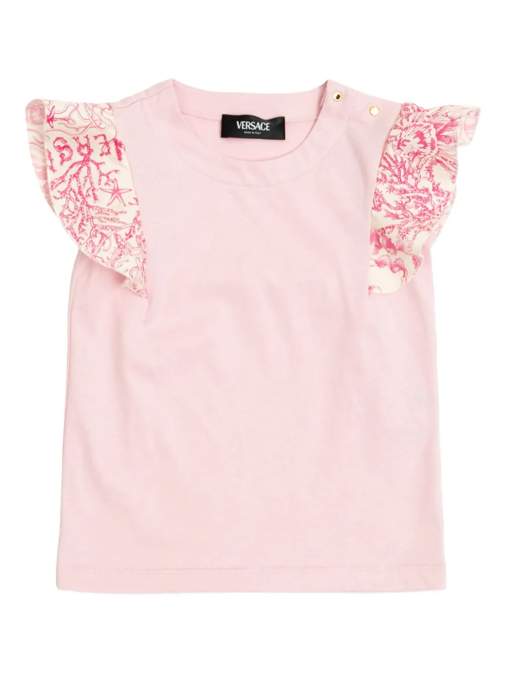 Versace Kids Underwater Barocco T-shirt met ruchemouwen Roze