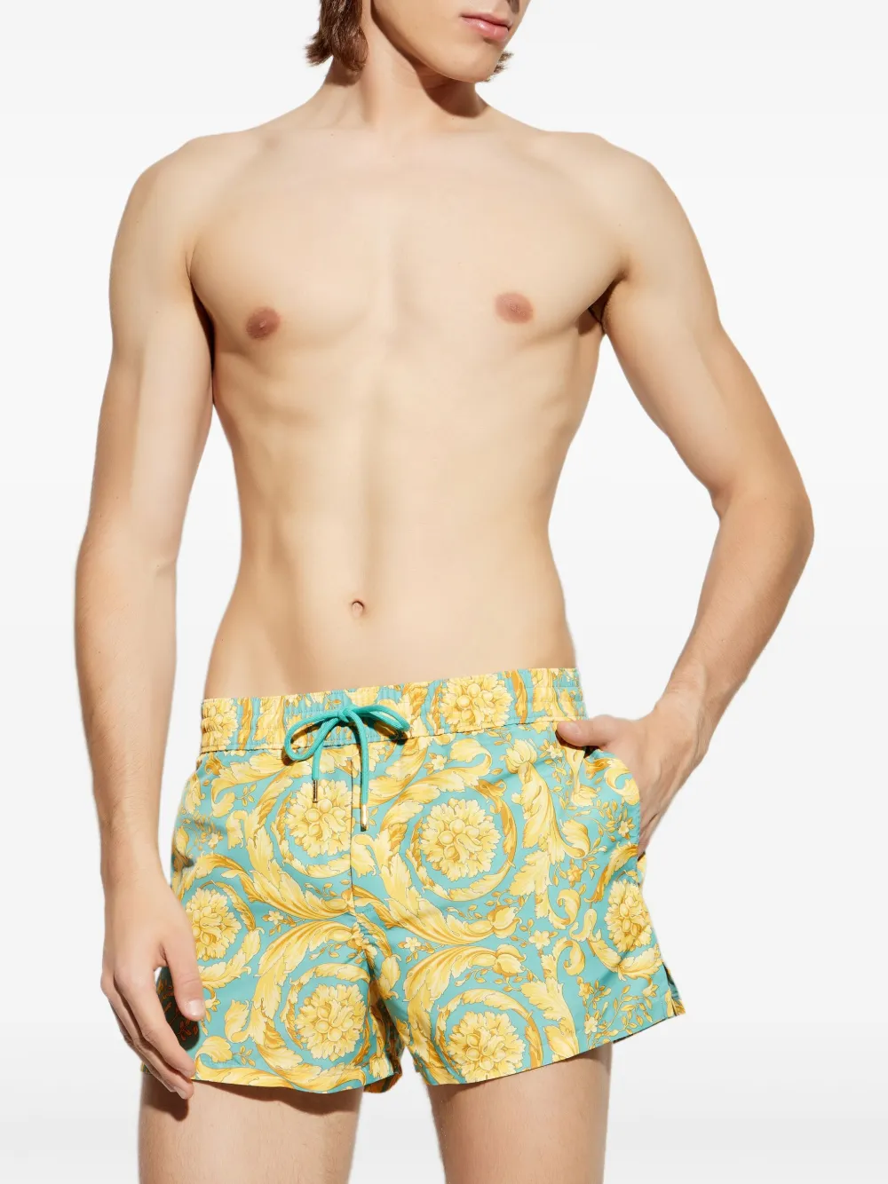Versace Zwembroek met barokprint Geel