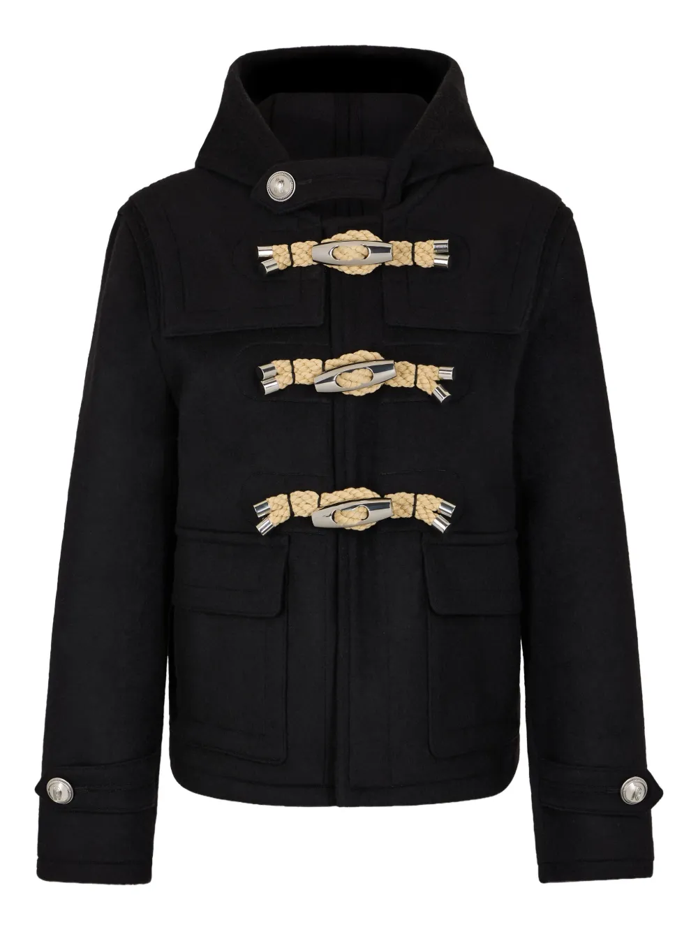toggle-fastening hooded jacket
