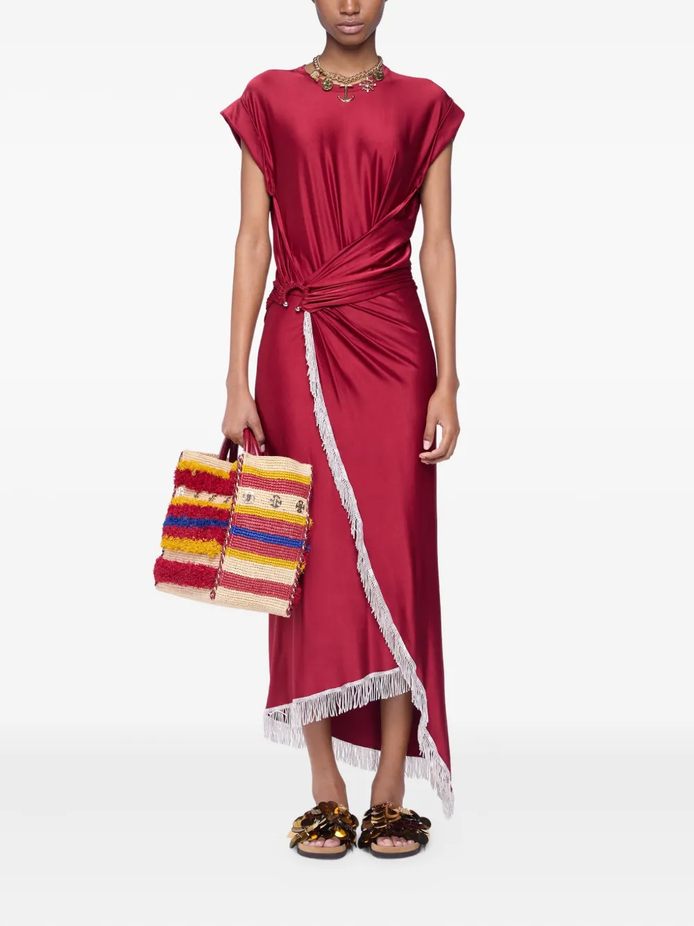 Rabanne fringe-detailed gathered dress - Rood