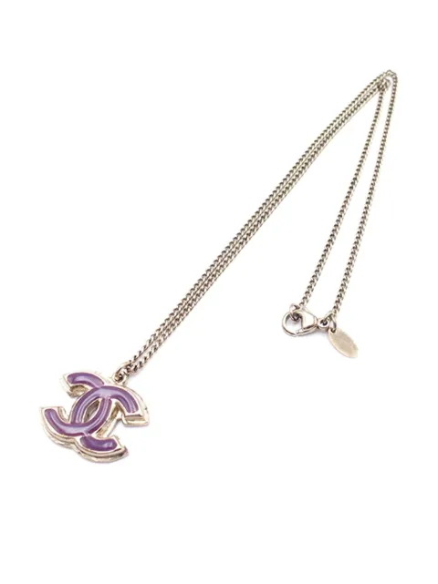 CHANEL Pre-Owned 2008 White Gold Enamel CC Pendant Necklace costume necklace