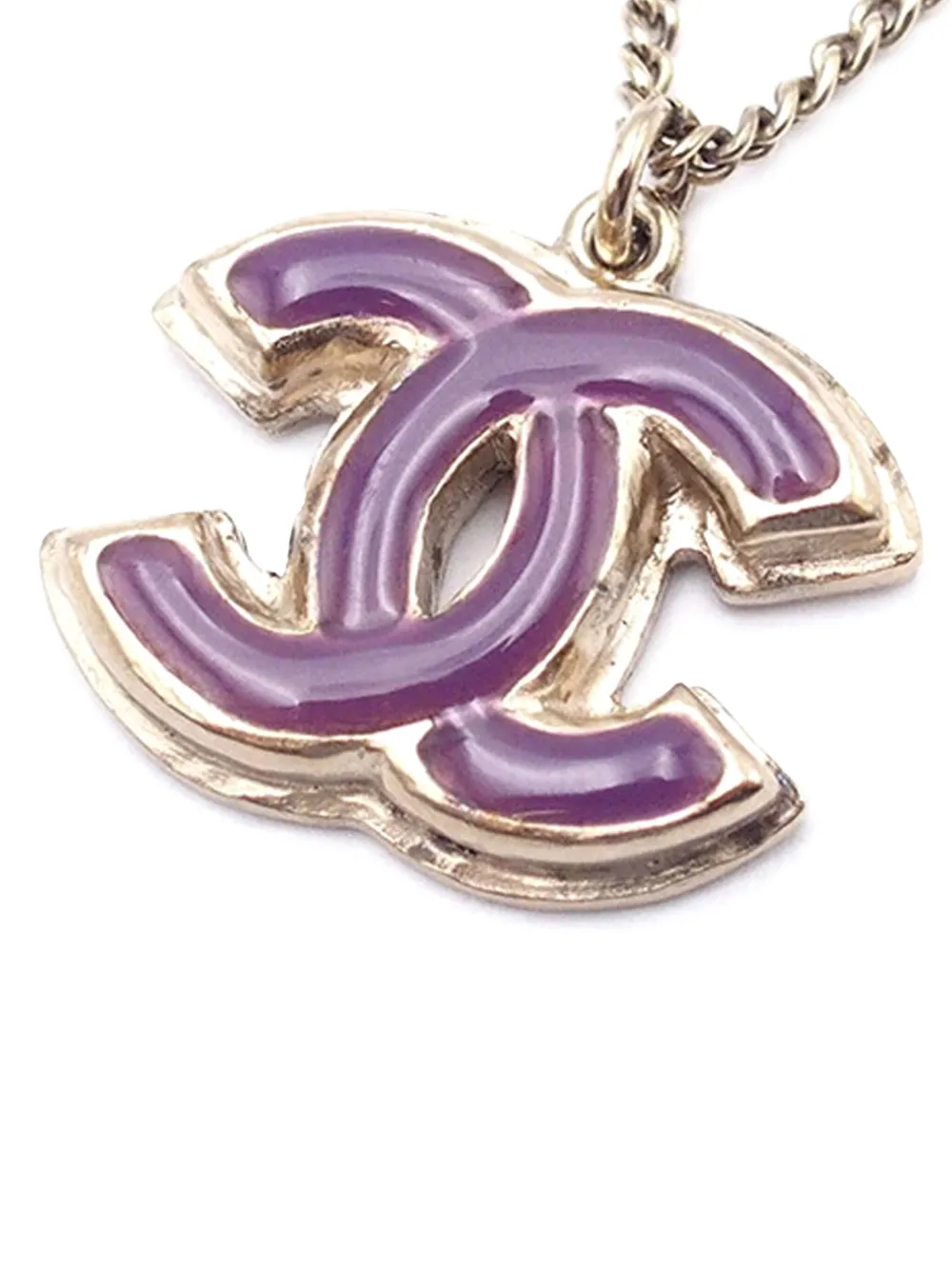 CHANEL Pre-Owned 2008 White Gold Enamel CC Pendant Necklace costume necklace | Image 2
