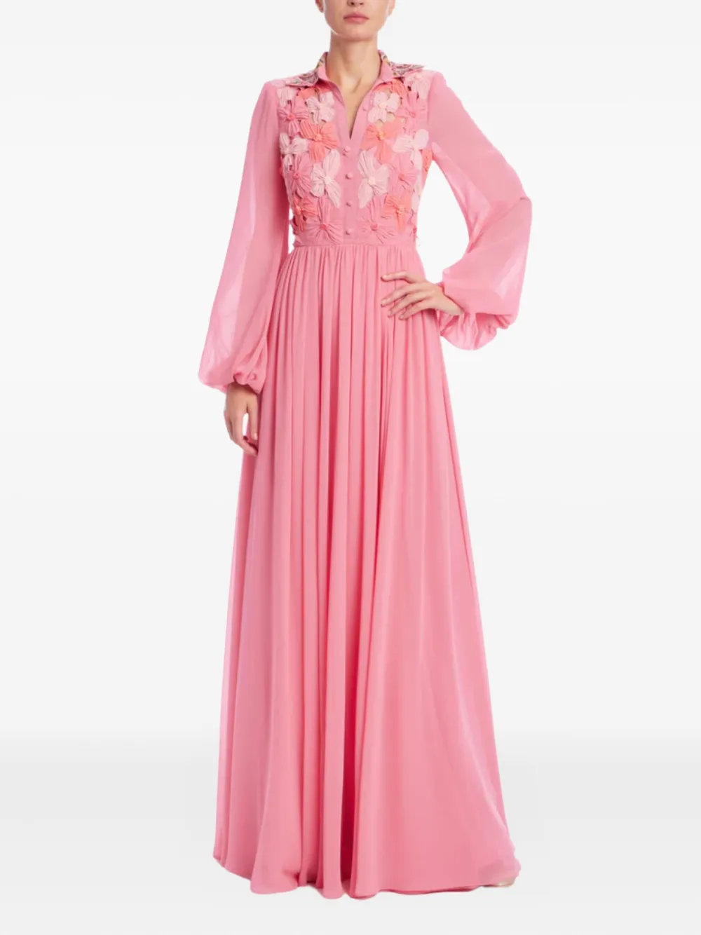 Badgley Mischka floral-embroidered dress - Roze