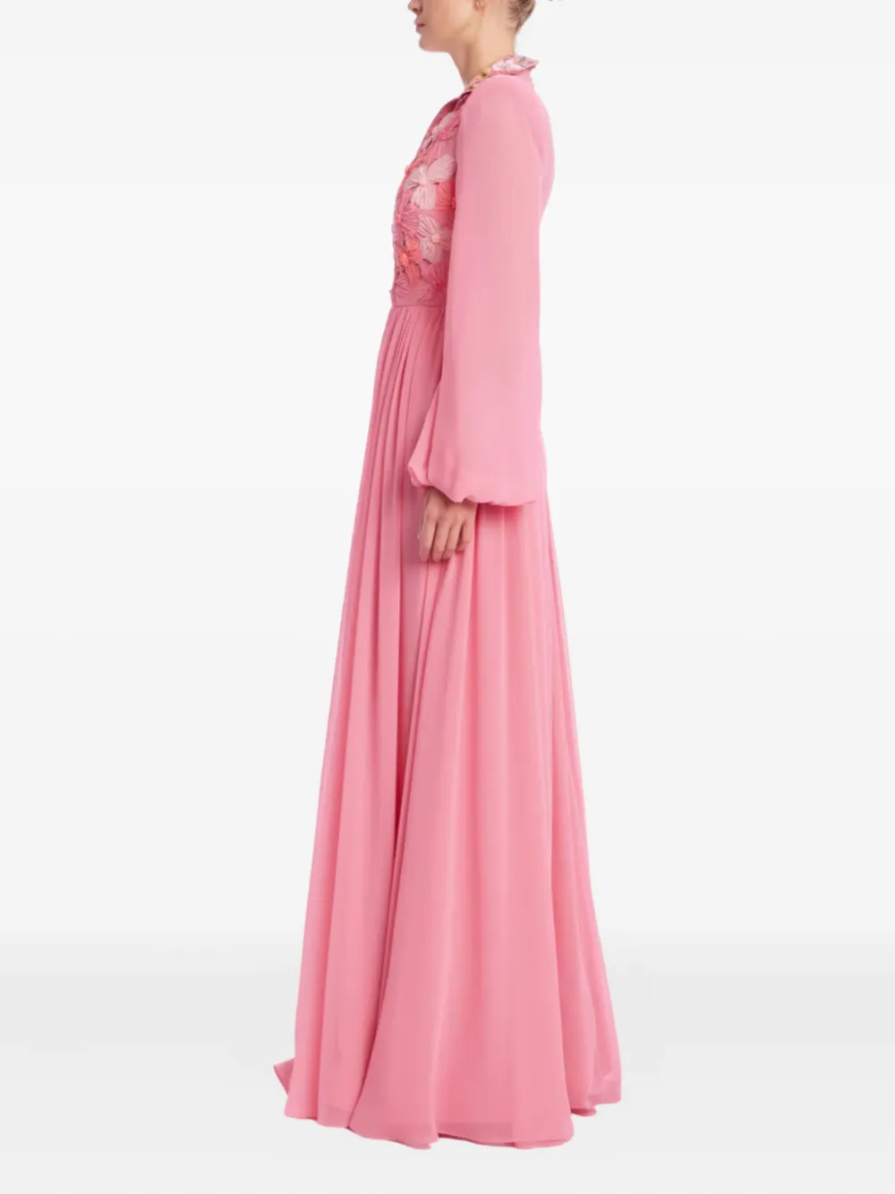 Badgley Mischka Jurk met geborduurde bloemen Roze