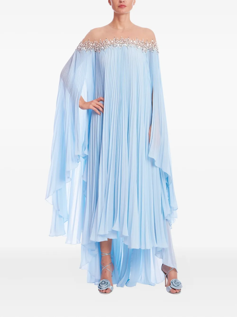 Badgley Mischka Off-shoulder geplooide avondjurk - Blauw
