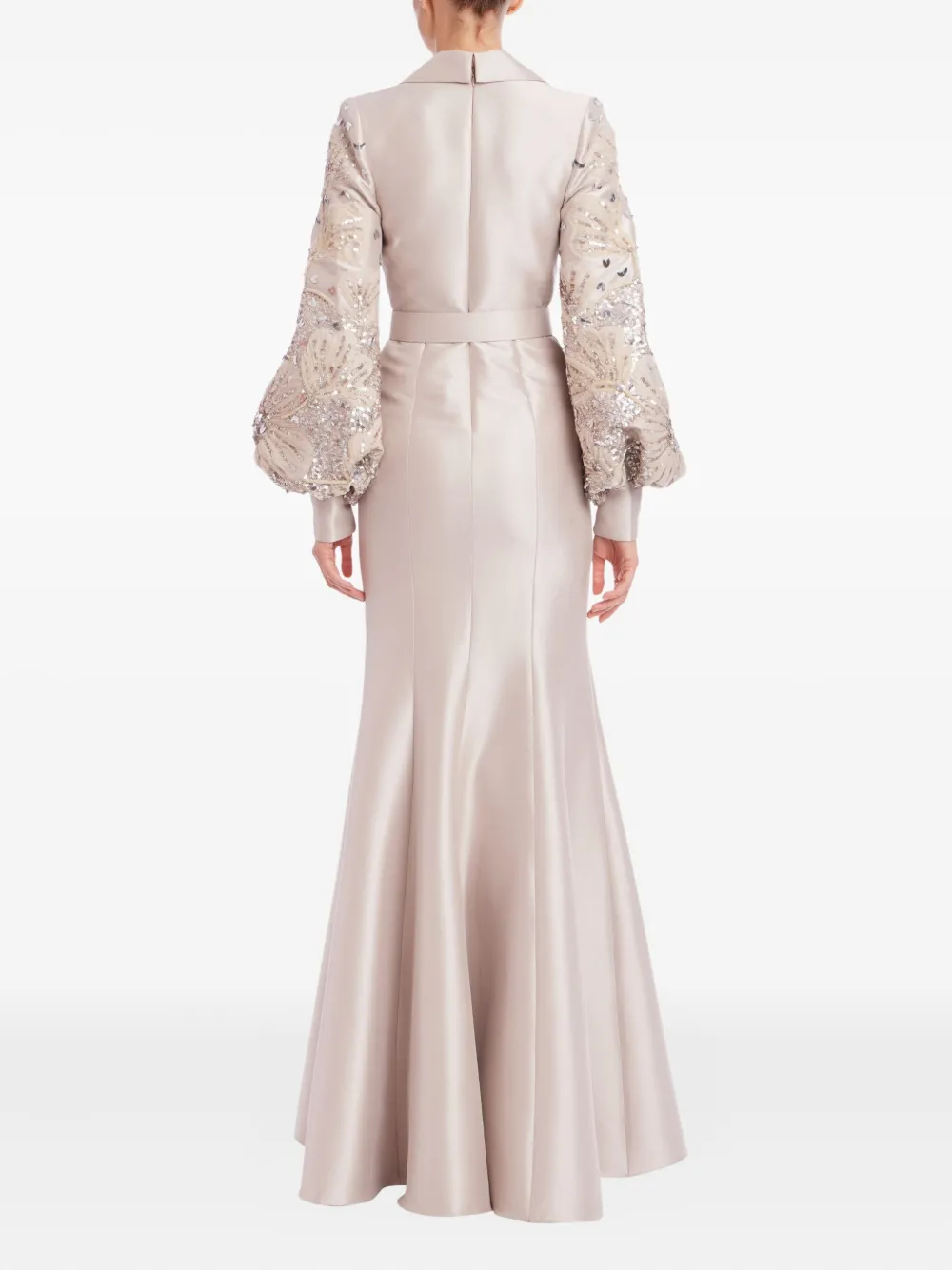 Badgley Mischka Jurk met ceintuur en verfraaide ballonmouwen Beige