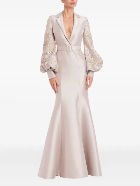 Badgley Mischka فستان بحزام وأكمام منفوشة مزينة