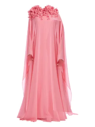 Badgley Mischka floral-embellished Cape Dress | Pink | FARFETCH