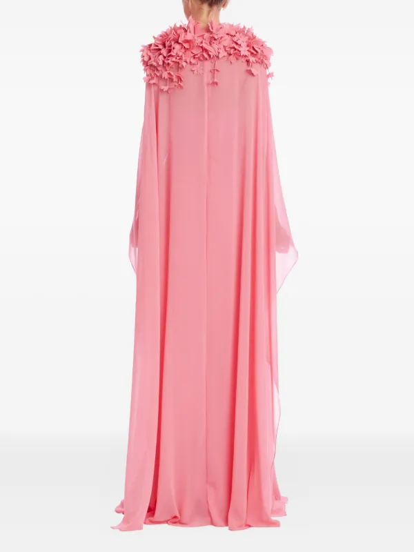 Badgley Mischka floral-embellished Cape Dress | Pink | FARFETCH