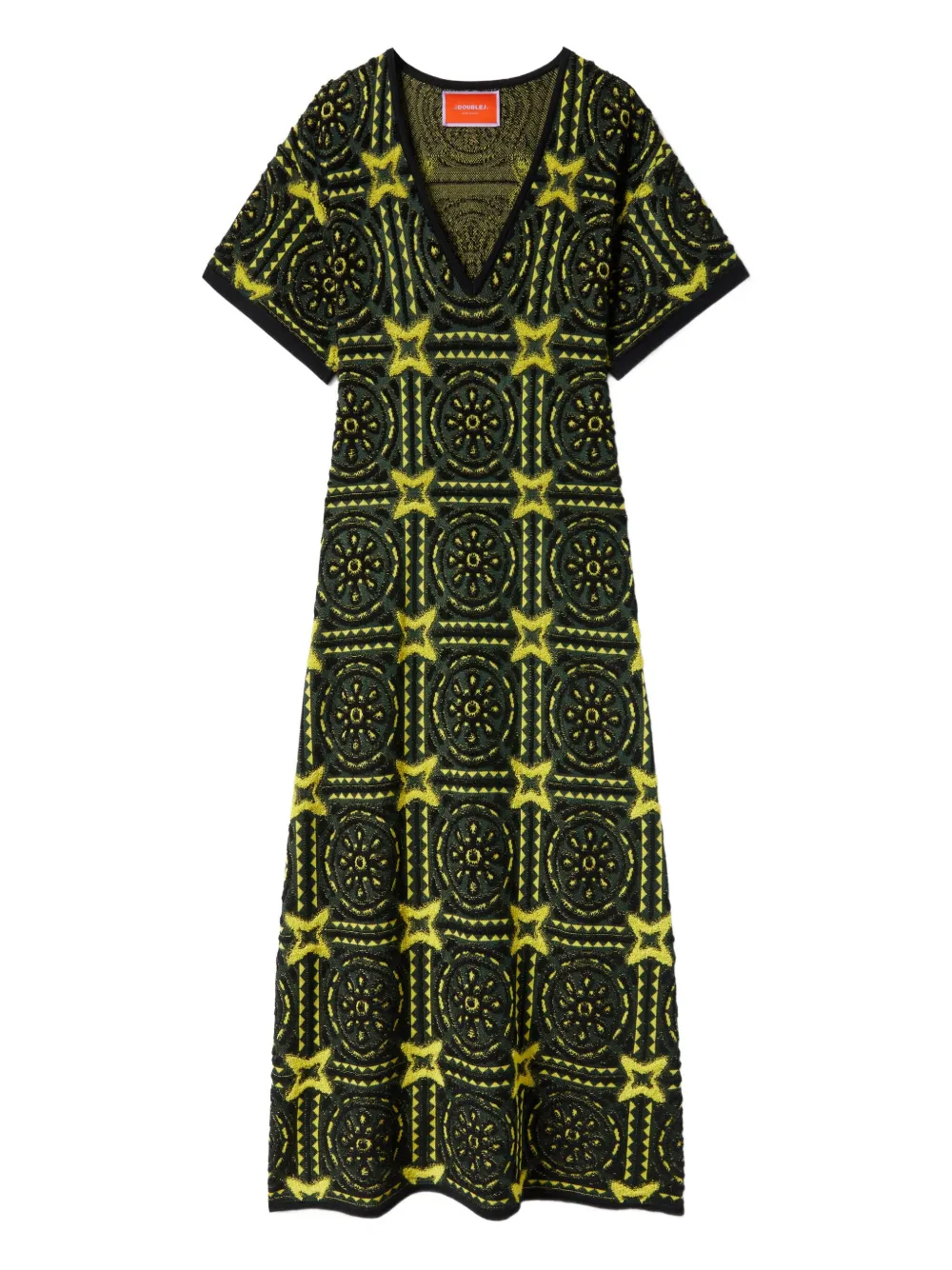 La Doublej Geometric-embroidered Midi Dress